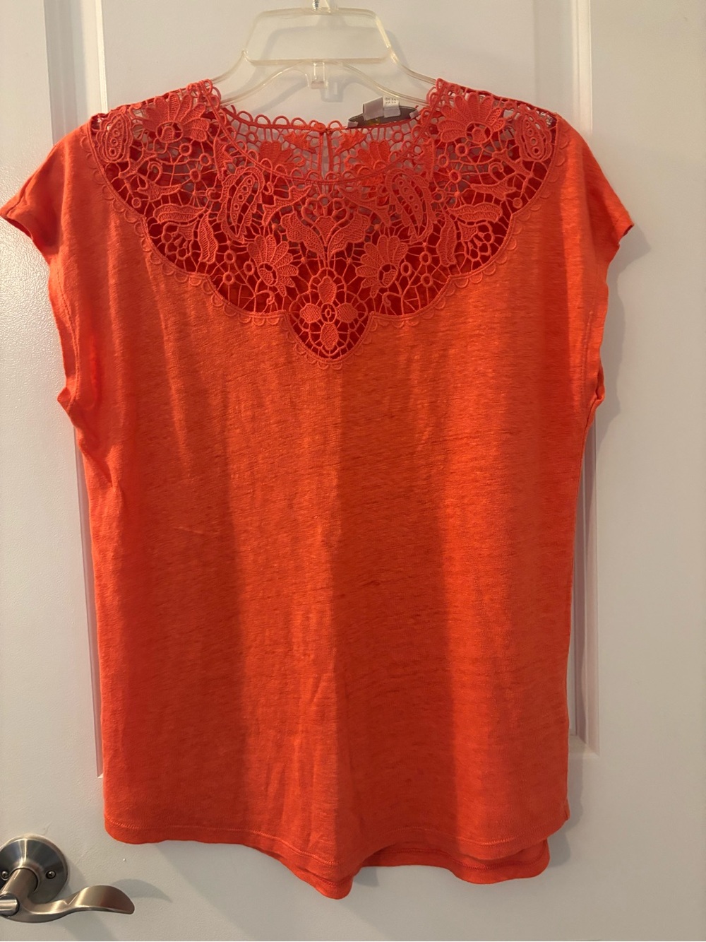 Boden Orange Knit Blouse with Lace Details
